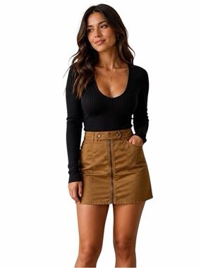 Rue21 Camel Front-Zip Panel Mini Skirt